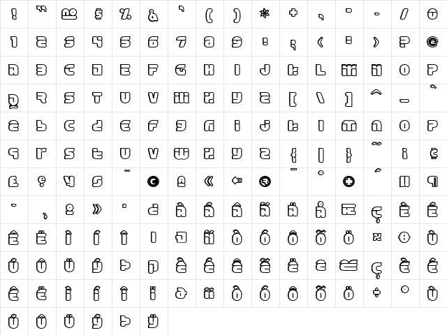 Eraser Regular  glyph index