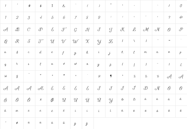 Shelly Script Regular  glyph index