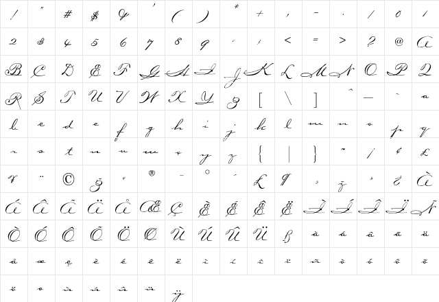 CarpenterScript Regular  glyph index