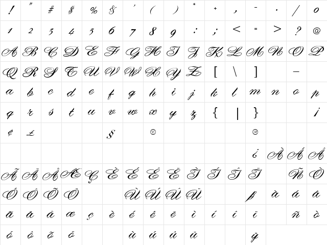 DebonairJF Regular  glyph index
