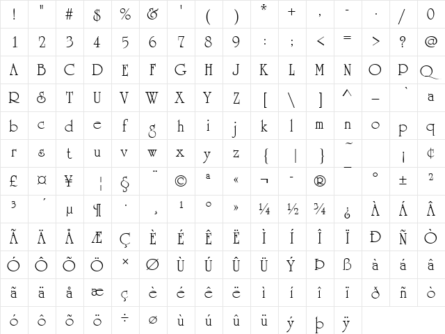 URWUndarumT Regular  glyph index