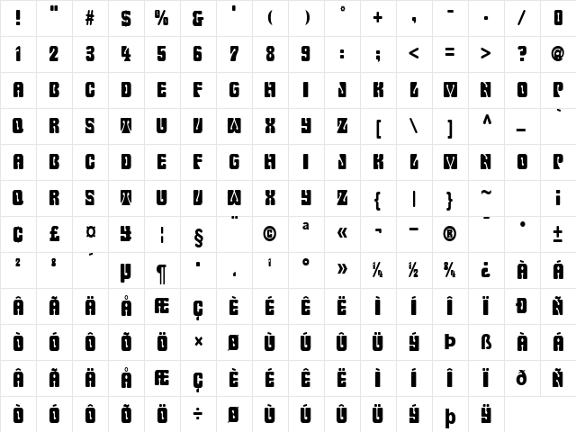 KeyholeCondensed Normal  glyph index