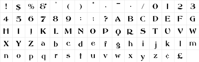 Abbess Regular  glyph index