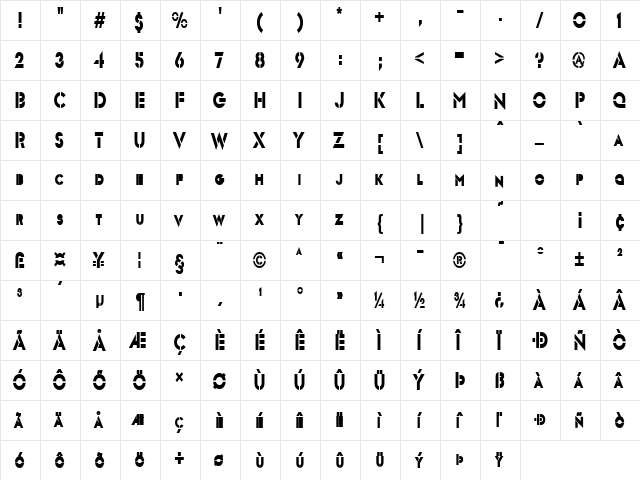 Templett Condensed Bold  glyph index