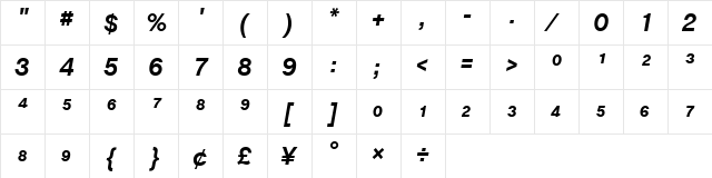 ChaletBookTTFrac Bold Italic  glyph index