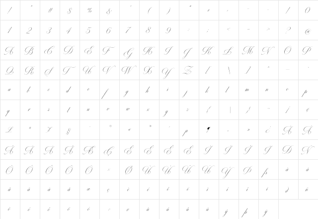 Milton One Regular  glyph index