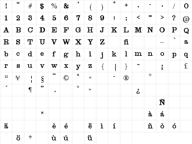 Antique Double Test Regular  glyph index