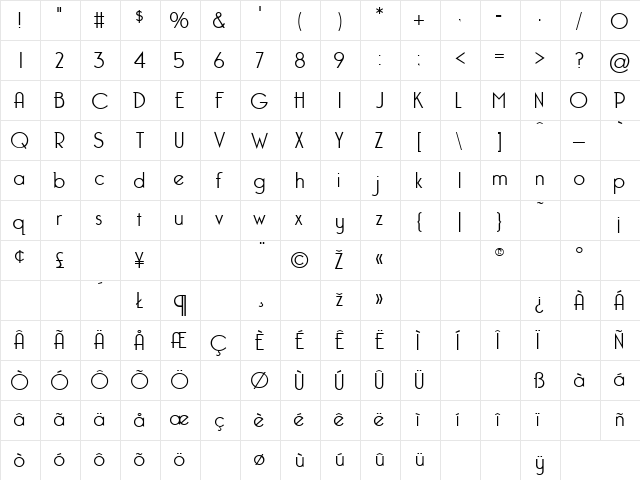 Capone Light Regular  glyph index