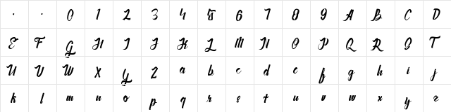 Stayhend Regular  glyph index