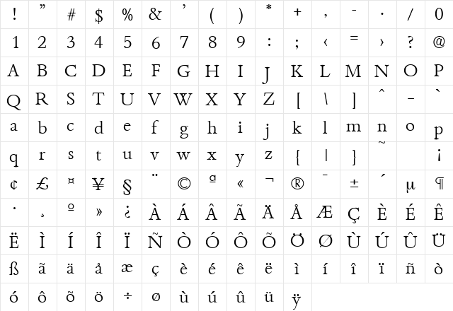 Bamberg-Serial-Light Regular  glyph index