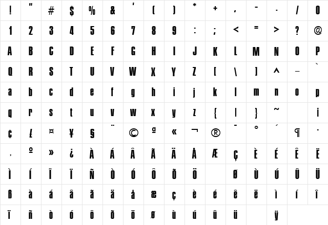 PlaketteThree Regular  glyph index