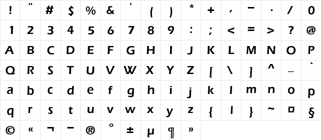 EverestDemi Regular  glyph index