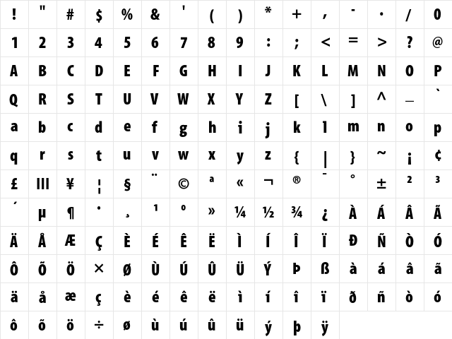 BerlinMyriad BlackCond  glyph index