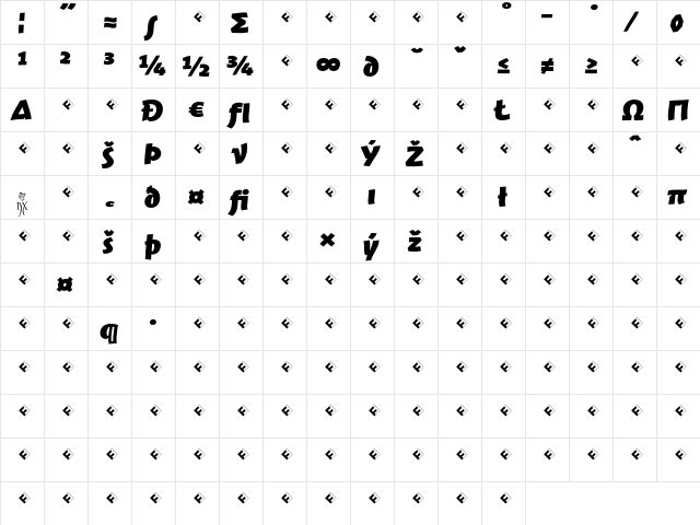 Jambono-BlackExpert Regular  glyph index