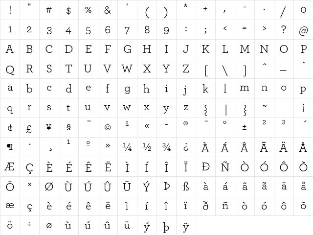 ArcherPro Book  glyph index