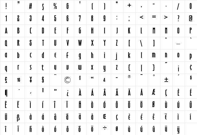 TFHotelmoderne Demi  glyph index