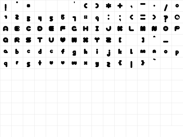 Tokyo Honey Chan Regular  glyph index