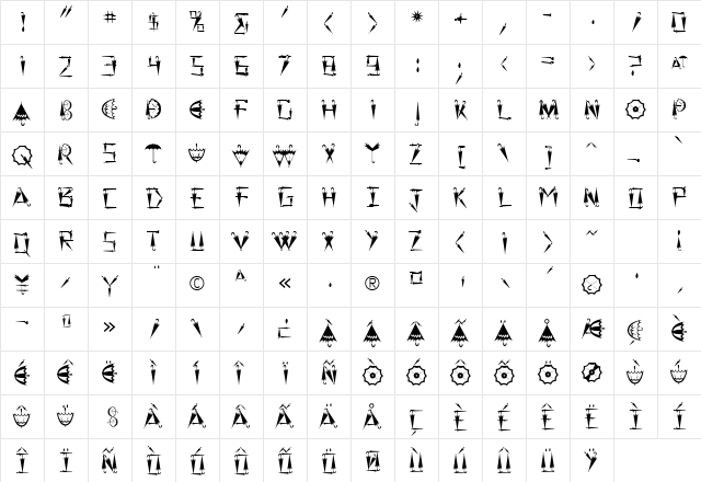 BumberShoot Regular  glyph index