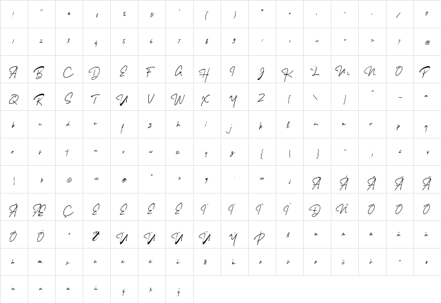Melanic Black Script Regular  glyph index