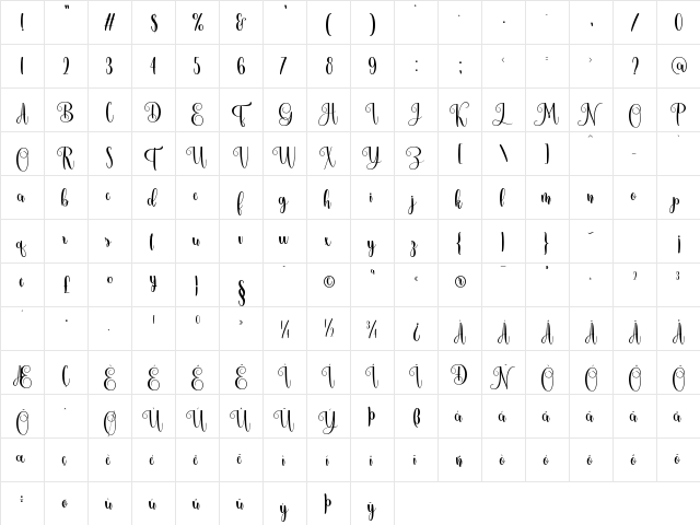Hummingbird Regular  glyph index