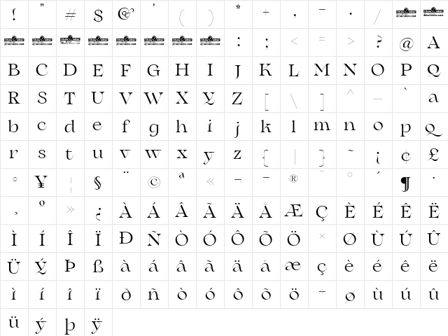 Erotique Trial Bold  glyph index