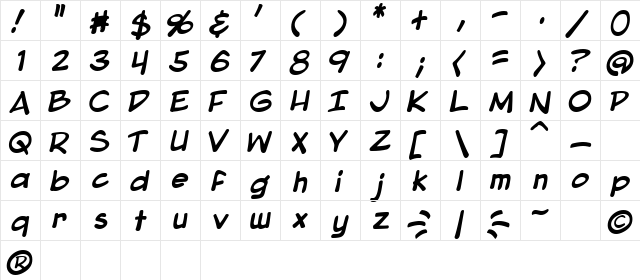 Blambot Pro Lite Bold  glyph index