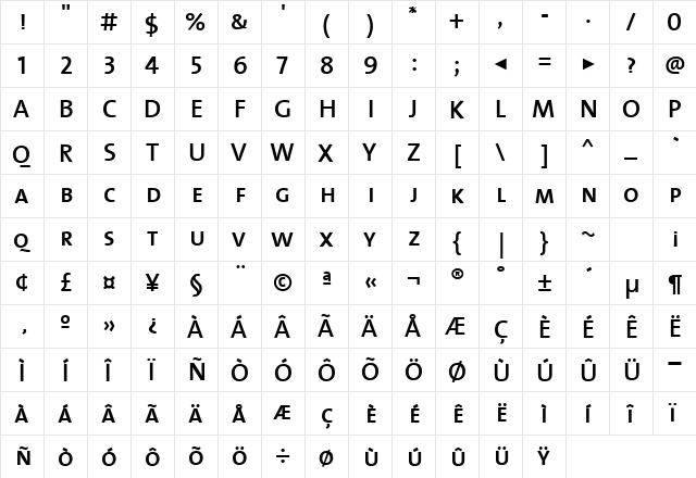 TheSansSemiBold-Caps Regular  glyph index