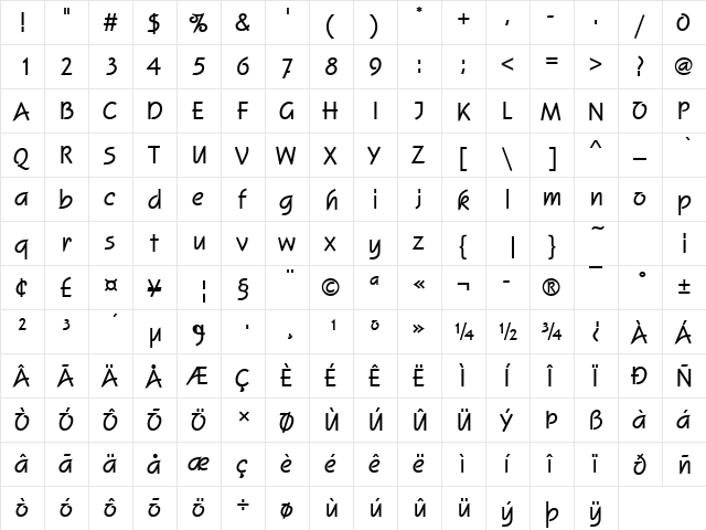 SquireD Bold  glyph index