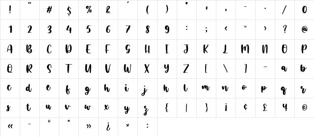 mariogalo Regular  glyph index