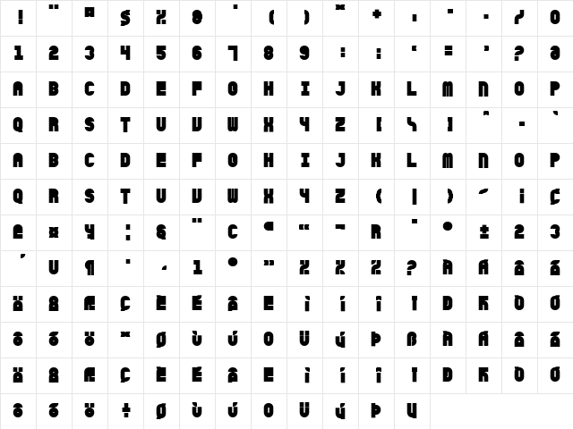 Sicret Mono PERSONAL Black  glyph index