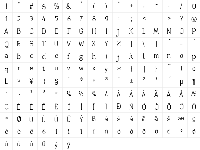ST Substance Regular  glyph index