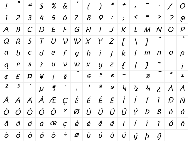 New Shape Oblique  glyph index