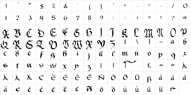 bouguignone flamande Regular  glyph index