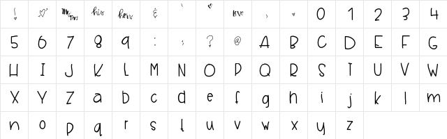LoveKnowsNoSize Medium  glyph index