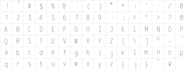 M+ 1m thin  glyph index