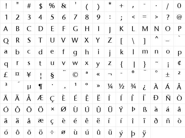 Stone Sans ITC Medium Regular  glyph index