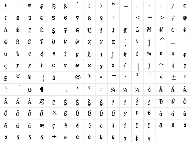 Tremor ITC Light  glyph index