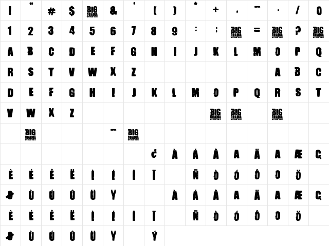 Big Drama Regular  glyph index