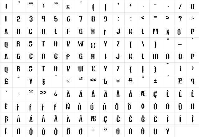 MagyarPosta Thin  glyph index