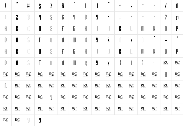 Harmonial Regular  glyph index