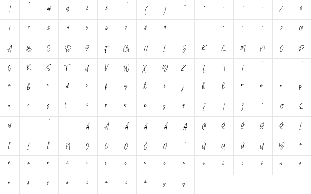 Millton Free Regular  glyph index
