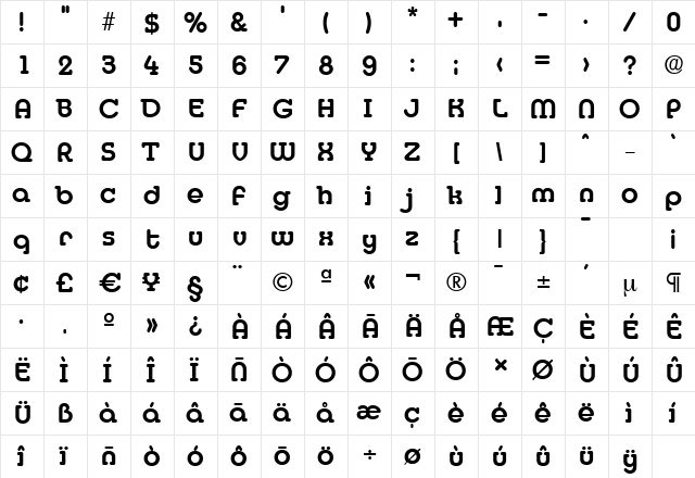 MexicoSerial Bold  glyph index