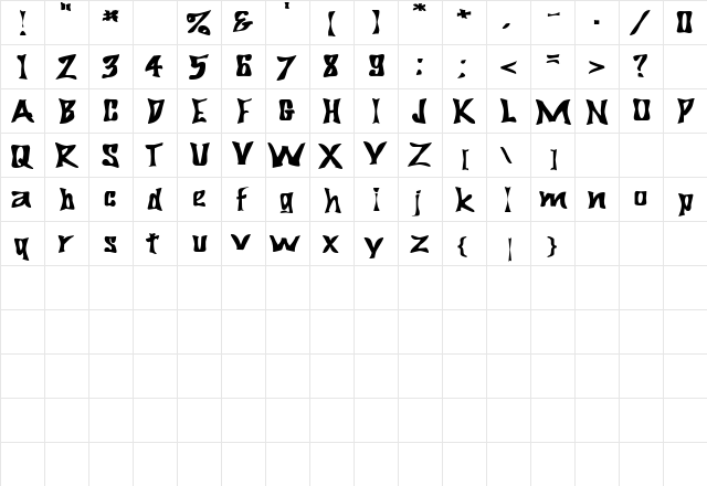 BigDaddyExtended Regular  glyph index