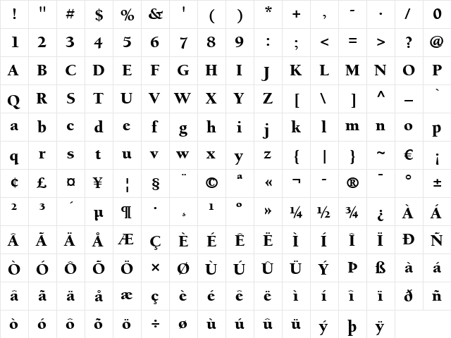 Berkeley LT Black Regular  glyph index