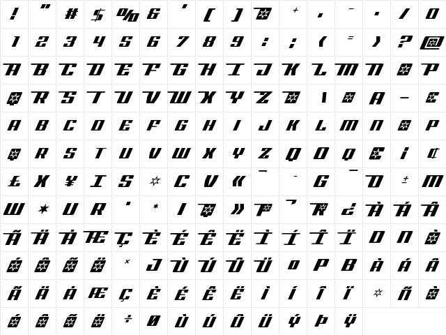 Rocket Pop Regular  glyph index