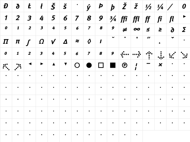 Meta Bold Expert Italic  glyph index