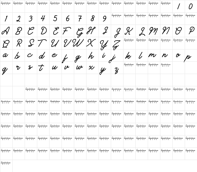 Sunderlines Demo Regular  glyph index
