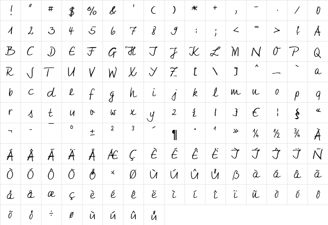 HW Jeff Normal  glyph index