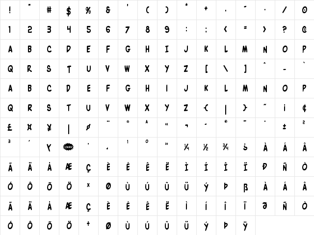 Villain Team-Up Condensed Regular  glyph index