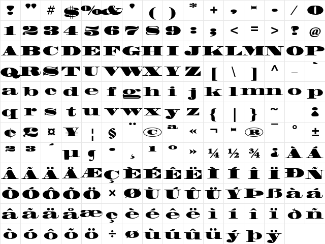 Madrone Std Regular  glyph index